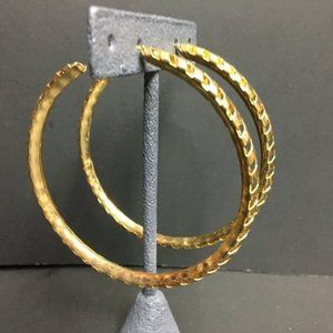 Huge Hoop Pierced Earrings Gold Textured Retro BoHo Contemporary Soft Girl Mod